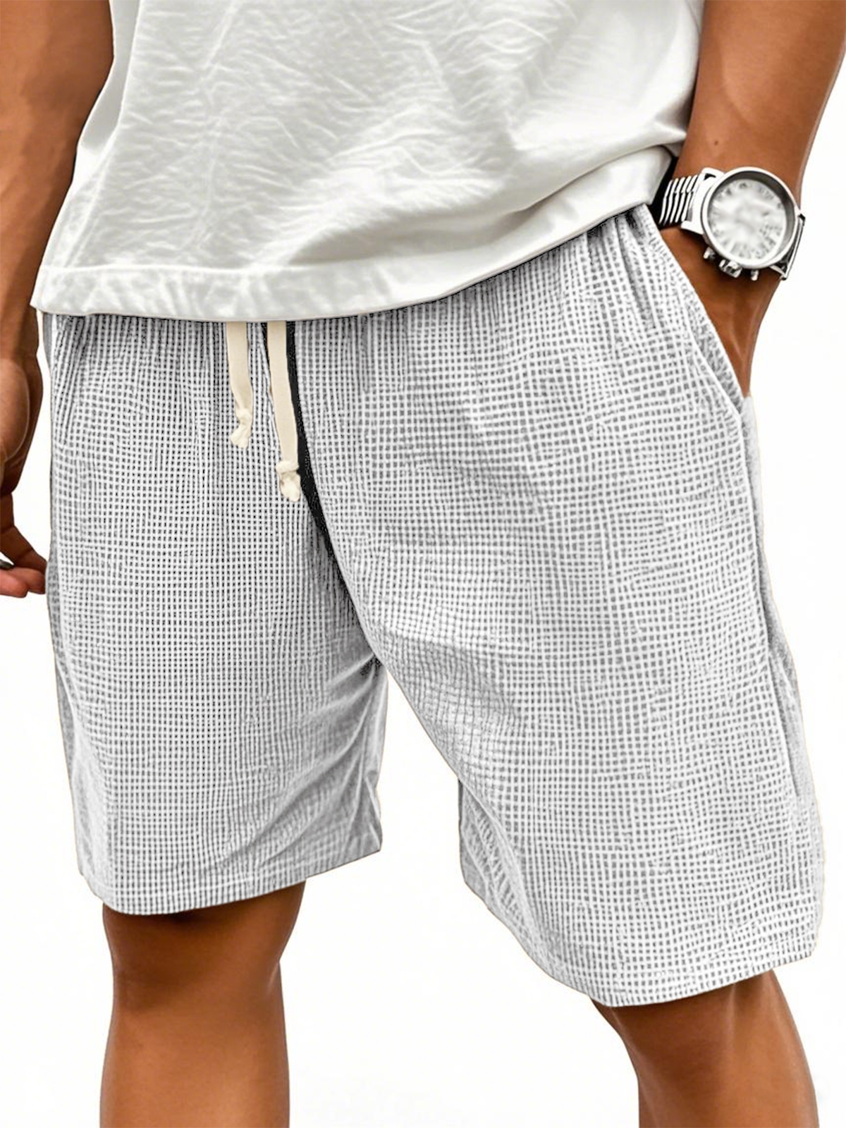 Men's Comfortable Waffle Texture Lace-up Stylish Casual Loose Shorts