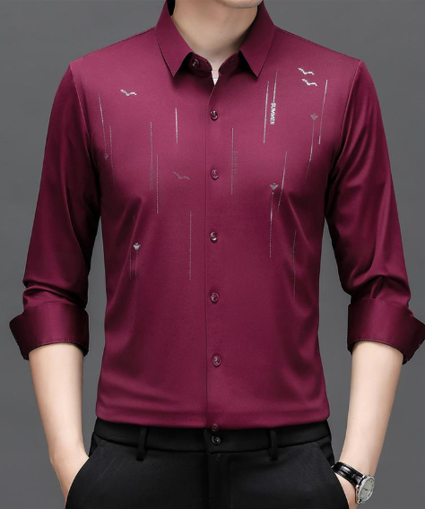 Men's Non - Iron Long Sleeve Shirt - Slim Fit & Subtle Pattern