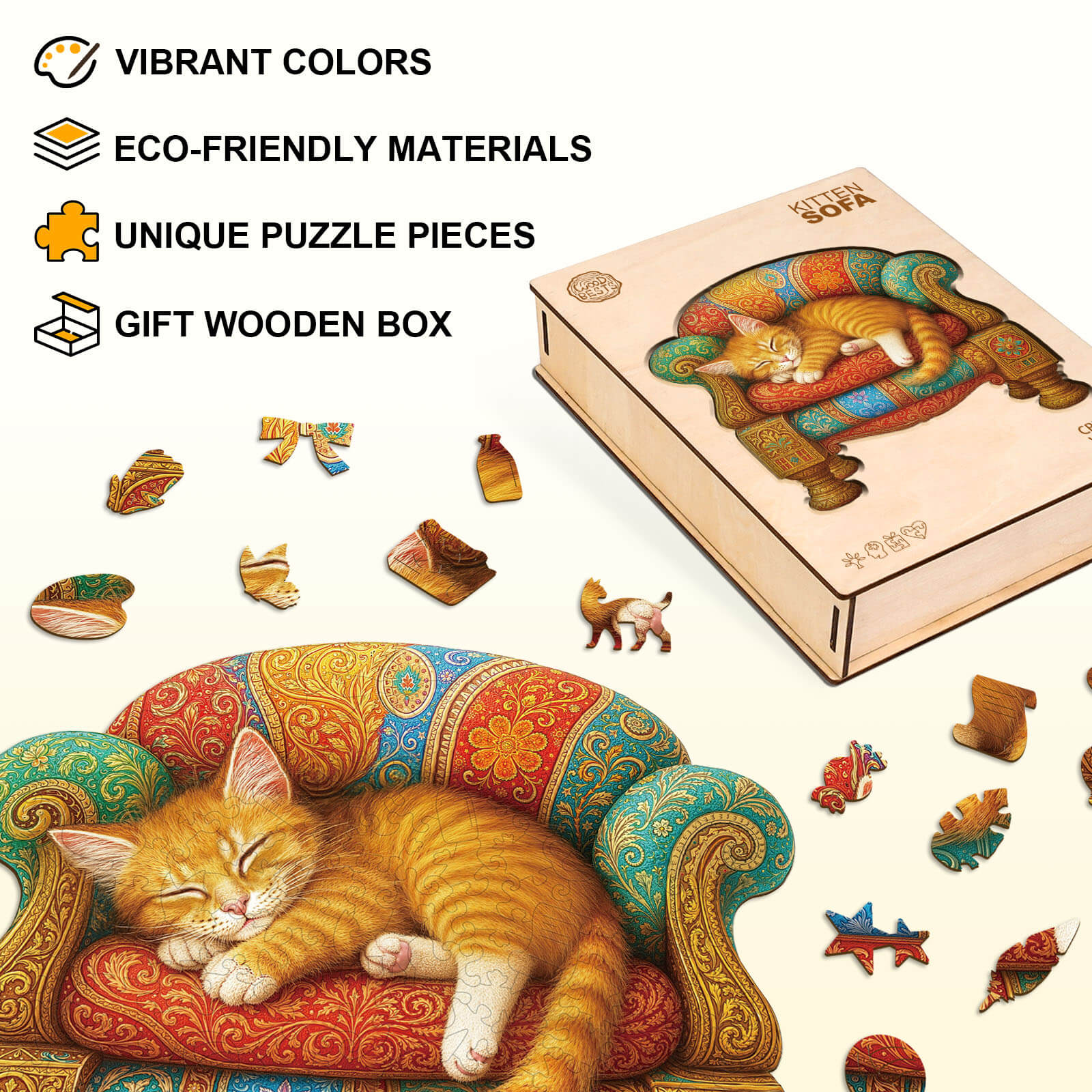 Kitten sofa Wooden Jigsaw Puzzle