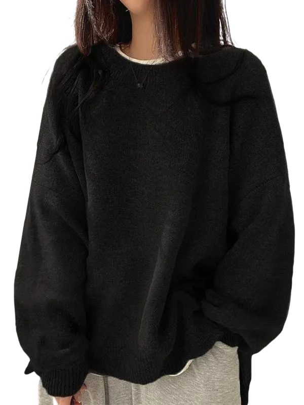 Women's drop-shoulder slit hem sweater