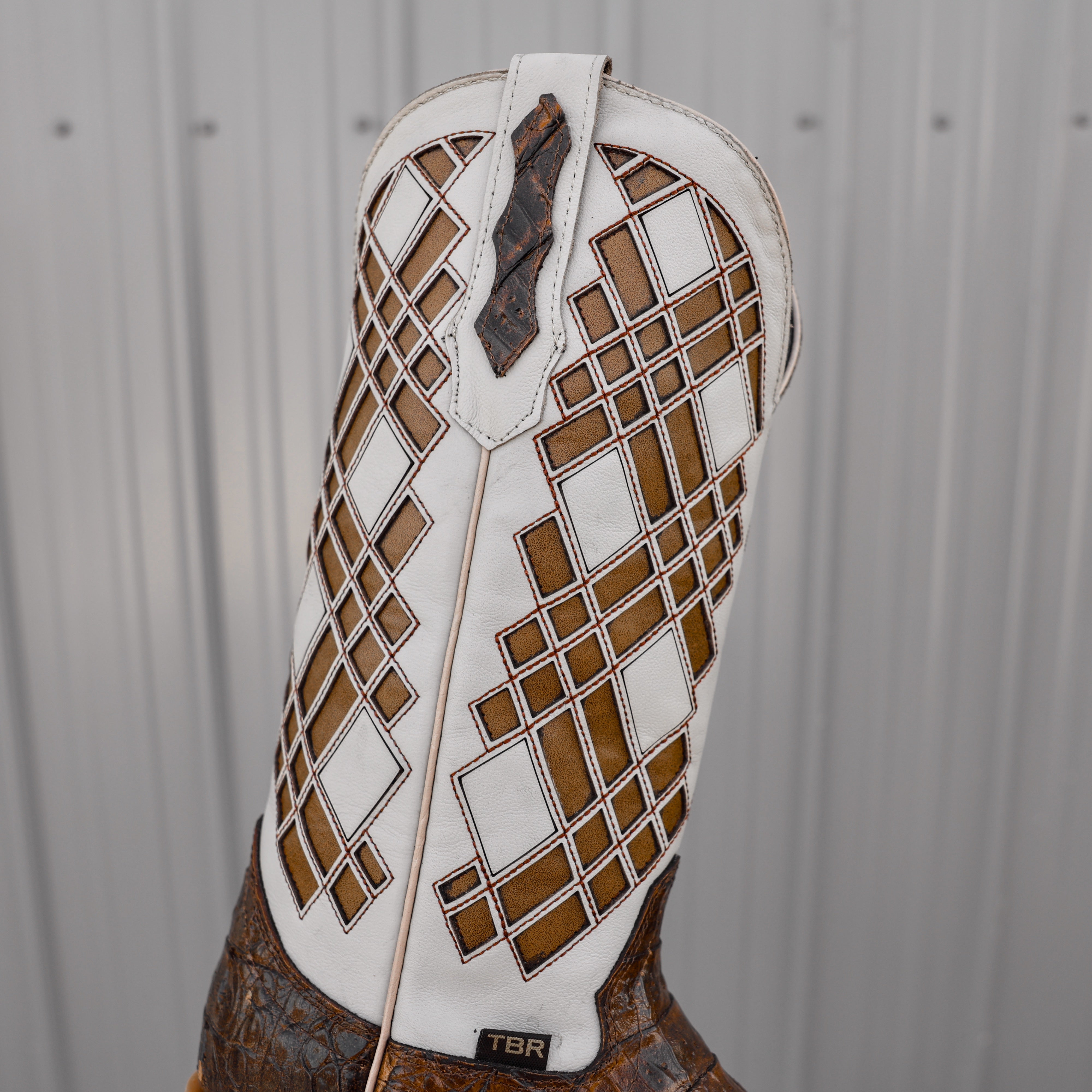 Honey Caiman Hornback Leather Boots - Square Toe