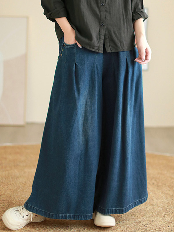 Elasticity Pleated Loose Wide Pants Jean Pants Bottoms Flared Trousers