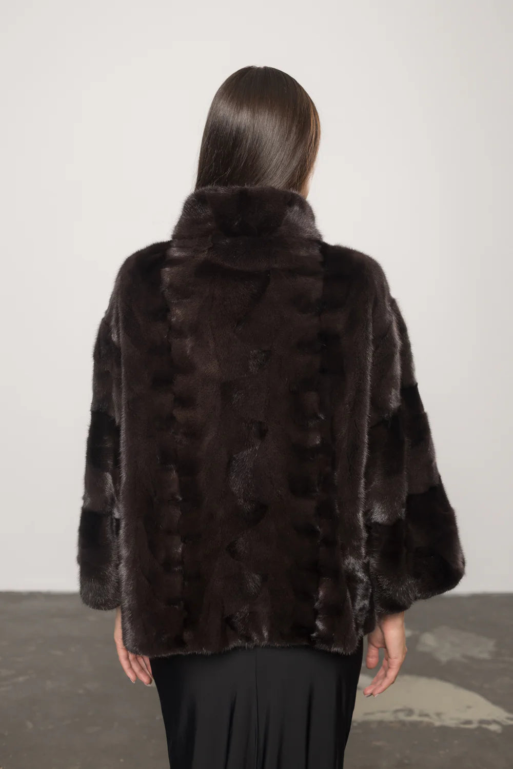 Haină din Blană Naturală de Vizon, Mâneci 3/4, Femei, Dark Brown 398