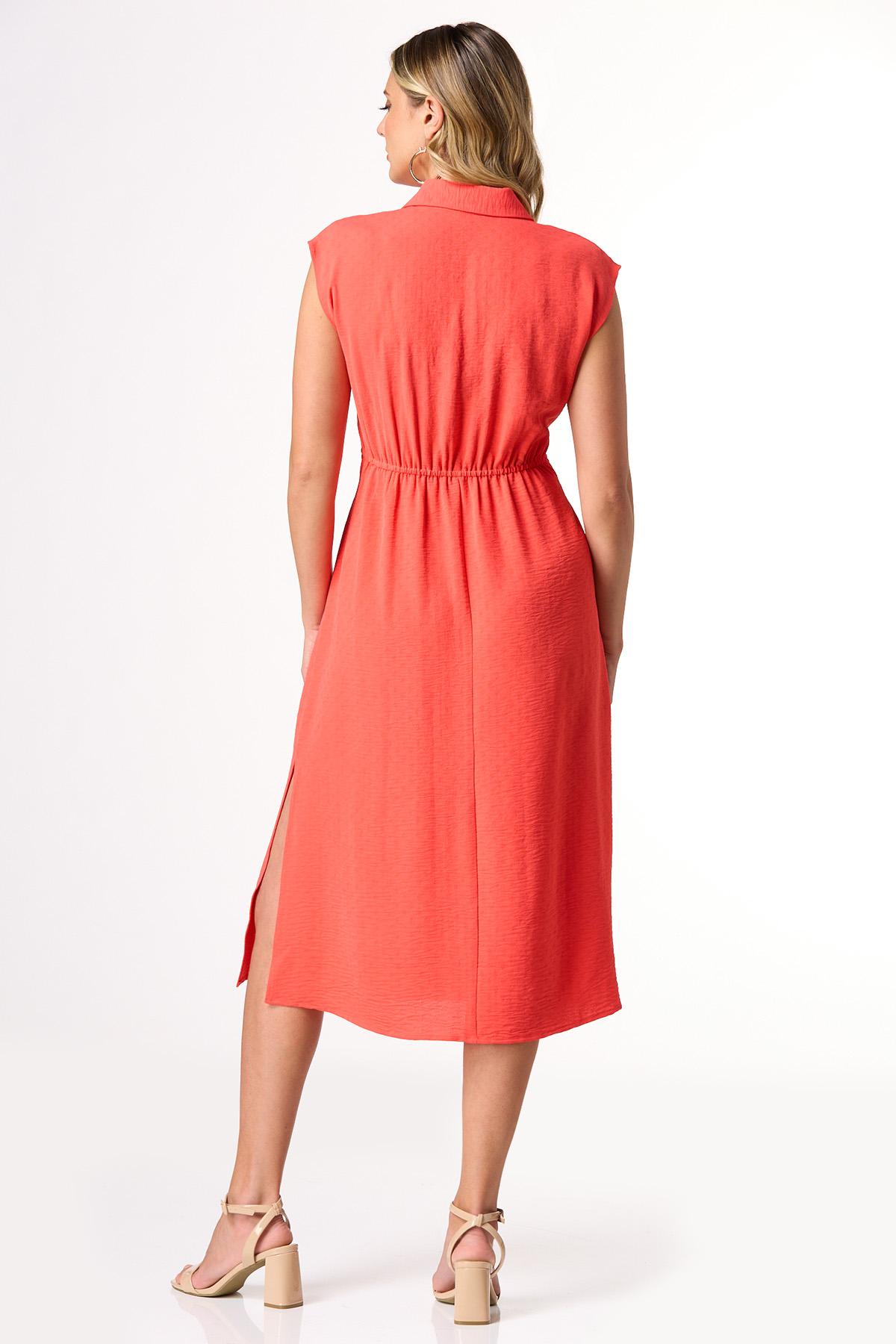 Coral Tie Waist Shirt Dress