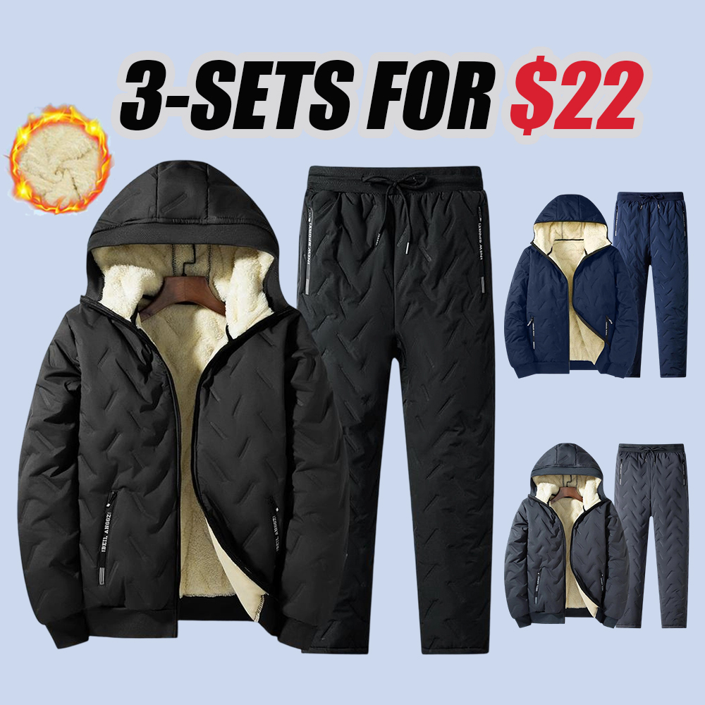 Men's Autumn Winter Fleece Cotton Jacket Hooded Coat With Hoodie Men Straight Pants