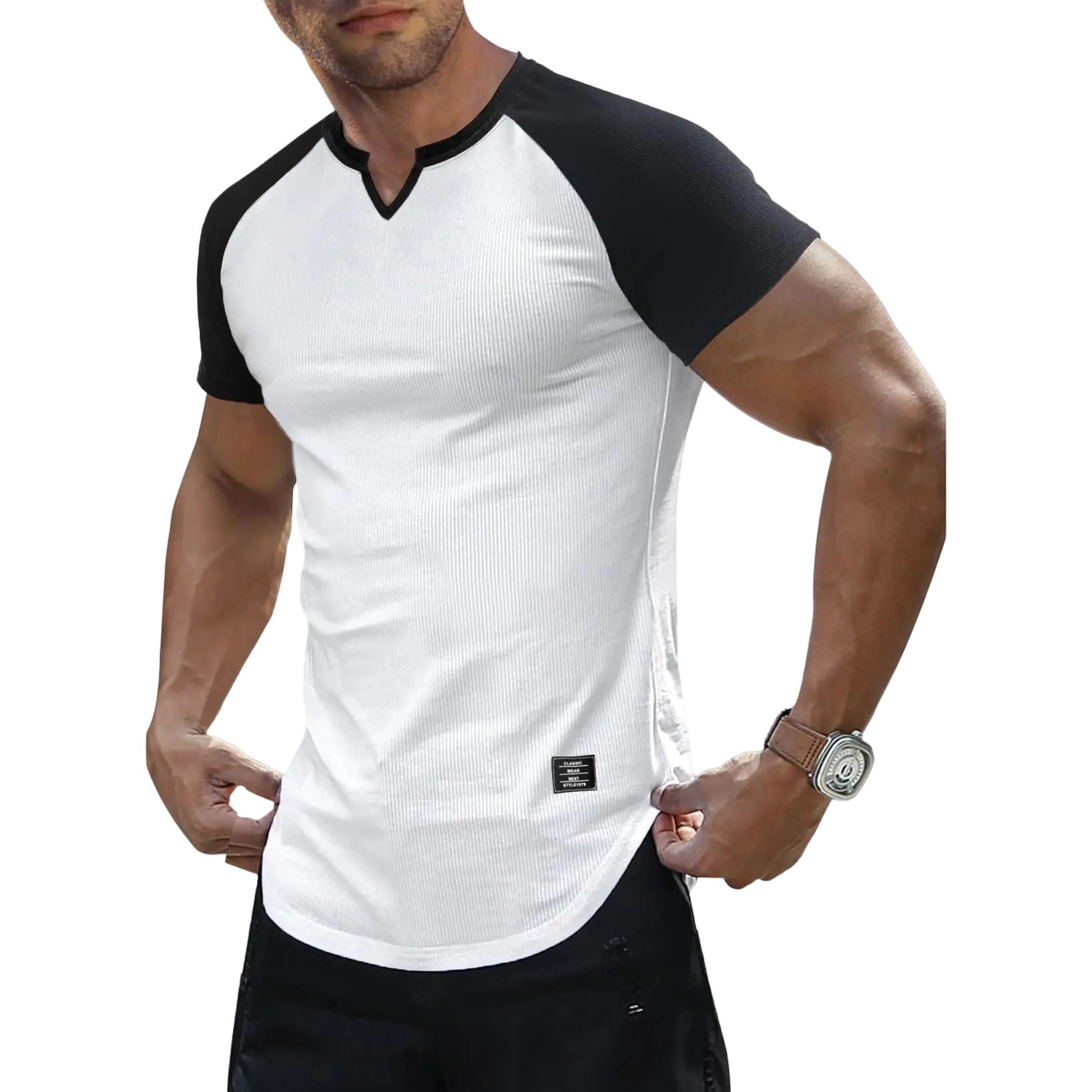 Mens Muscle Slim T Shirt V-Neck Longline Henley Shirt Gym Workout Athletic Tee Shirts, men gifts