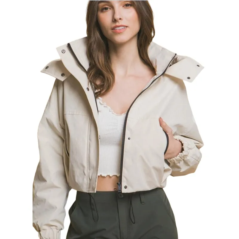 Women's Cropped Hooded Cargo Jacket
