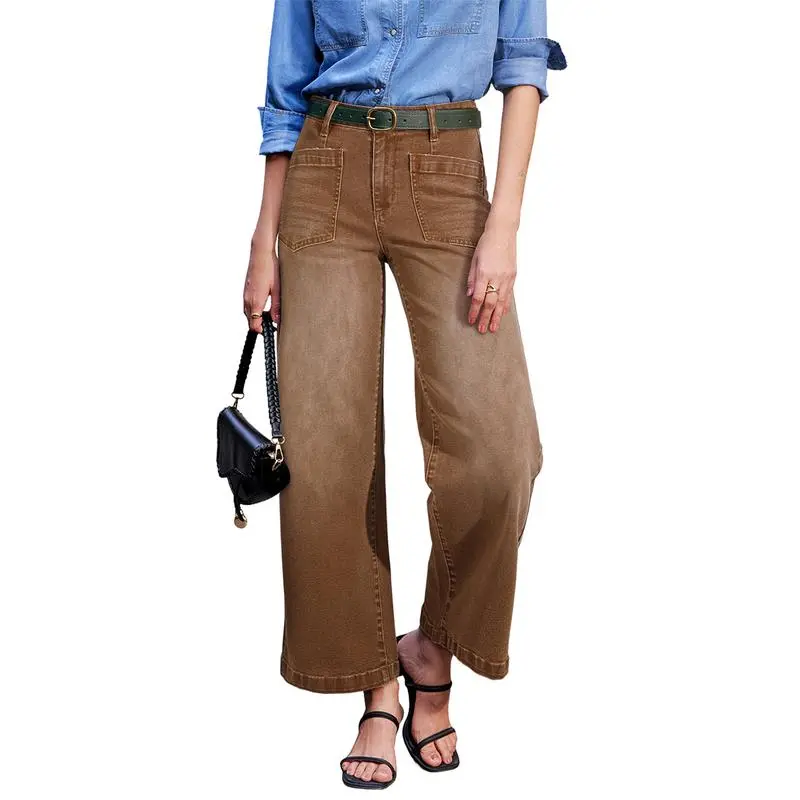 Women's Wide Leg Jeans High Waisted Stretchy Jeans Straight Leg Loose Fit Zimbaplatinum Ankle Denim Pants