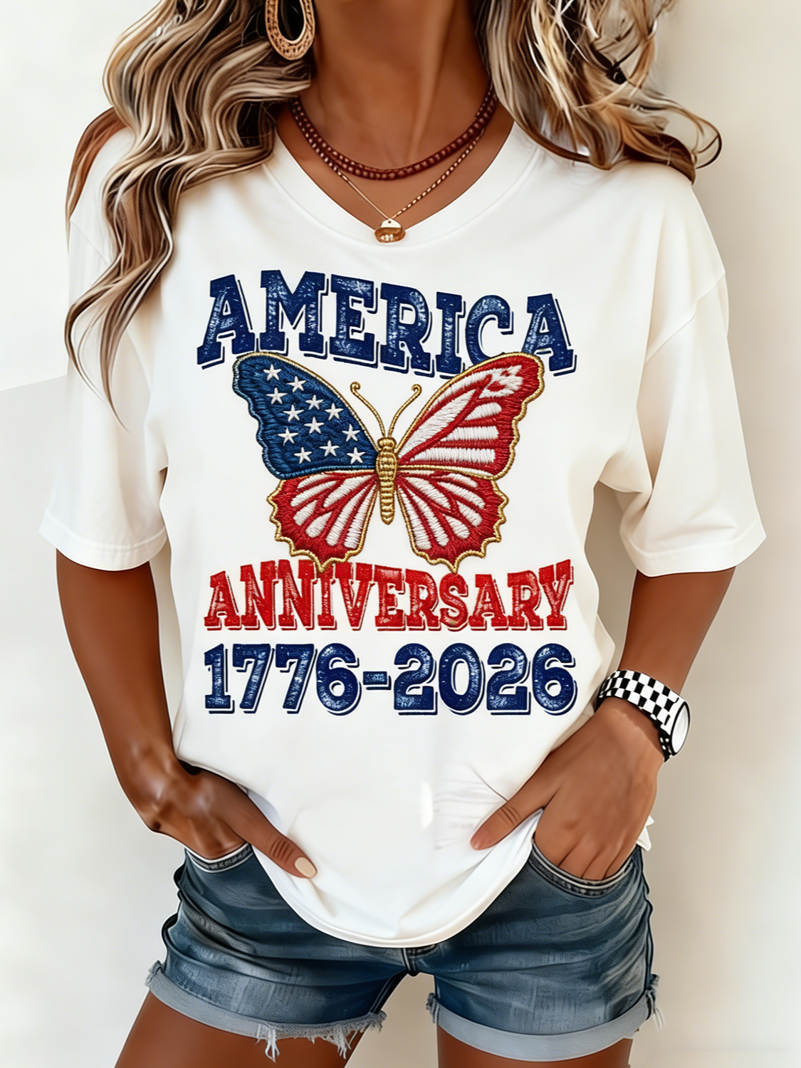 Vintage Loose Crew Neck Independence Day T-Shirt