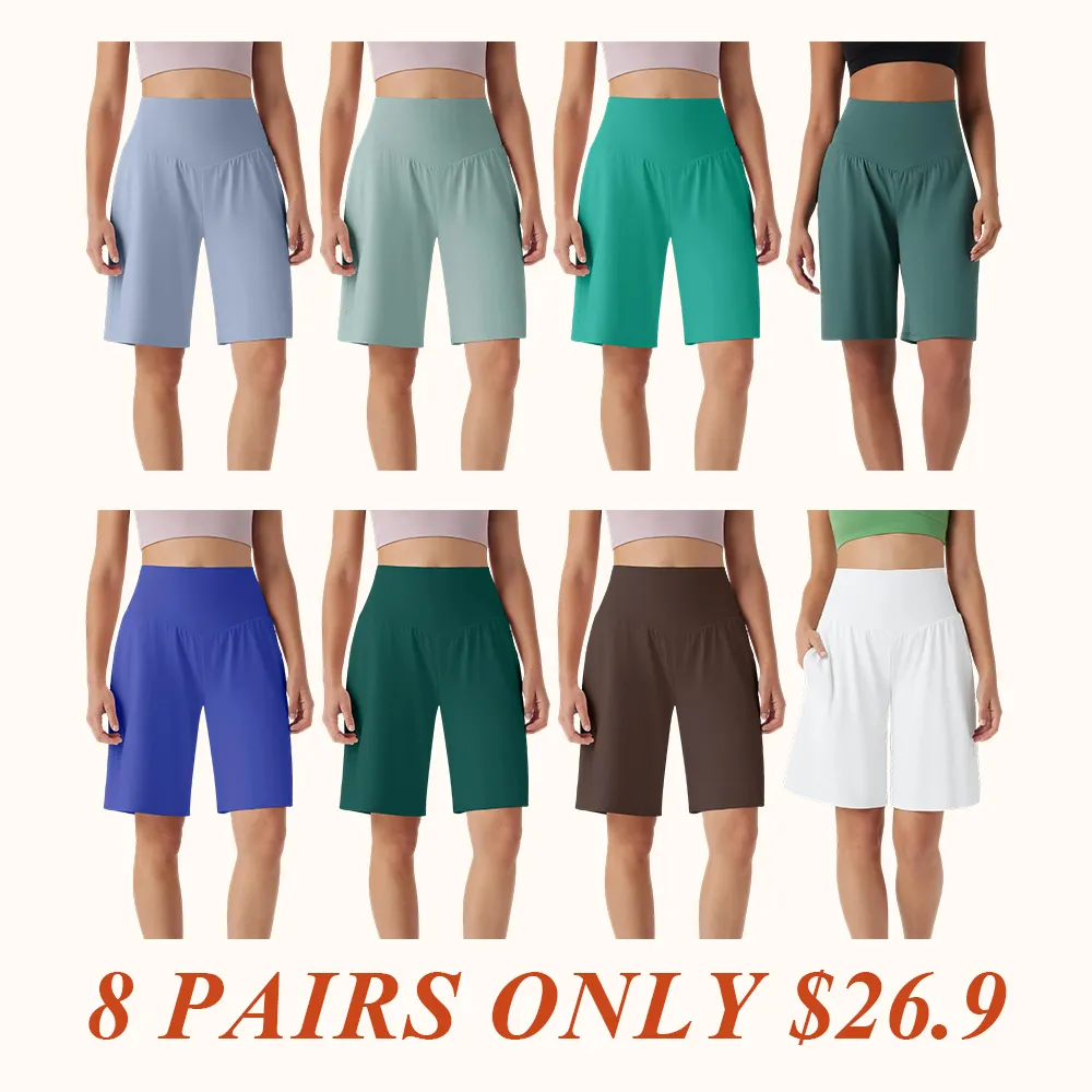 Airy High Waisted Pockets Cool Touch Yoga Bermuda Shorts