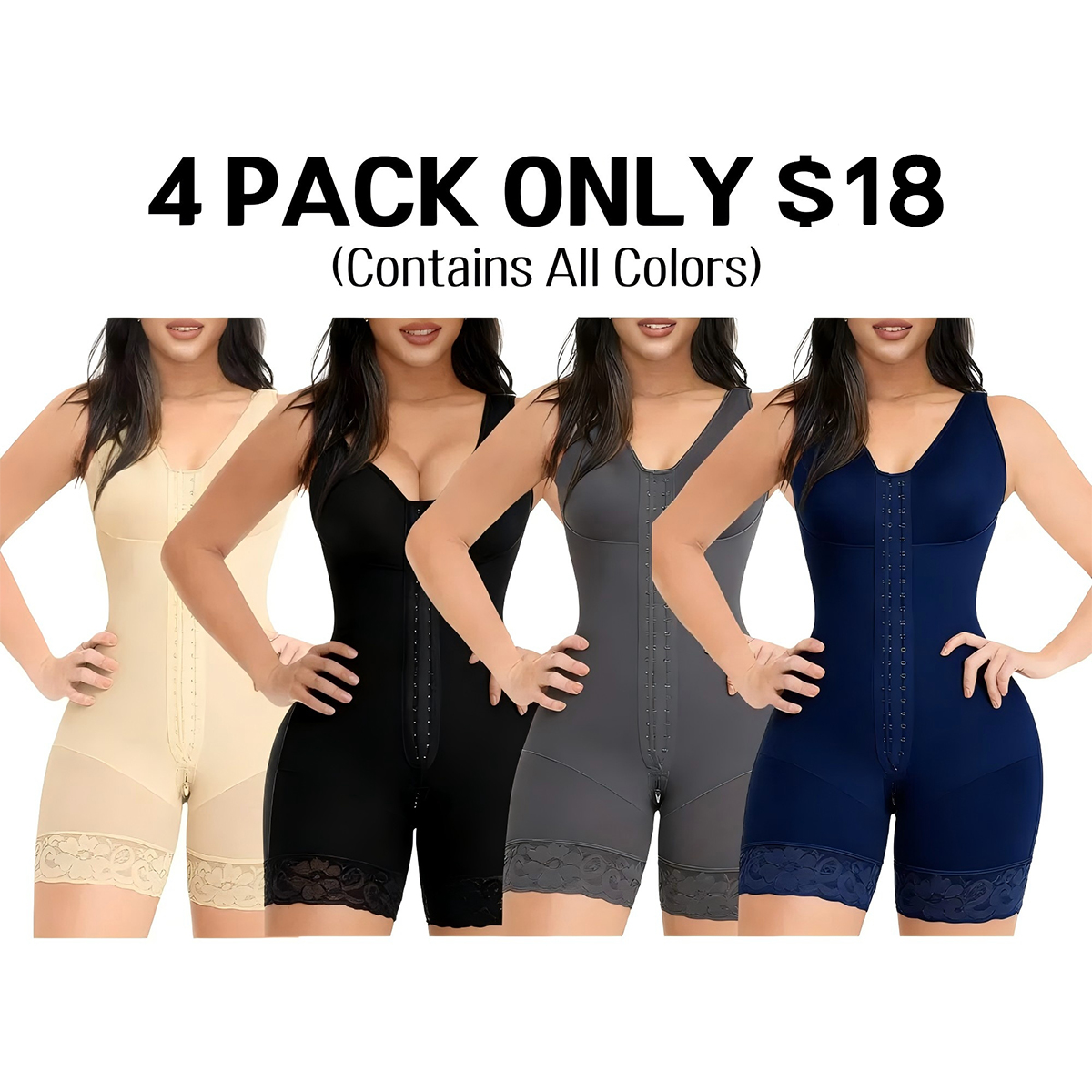 🔥🔥8 PACKS $24 Shapewear for Women| Tummy Control Bodysuits Zip-Up Comfort
