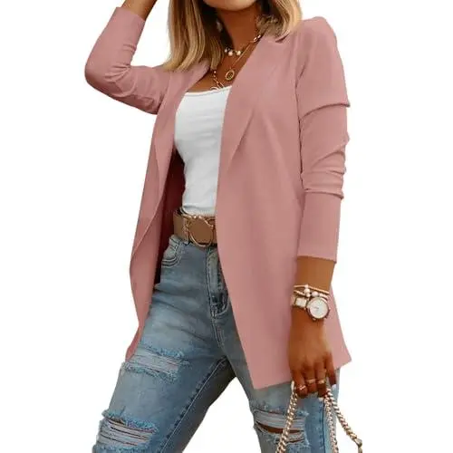 Womens Casual Long Sleeve Blazers Solid Color Knit Blazer Work Office Open Front/Button Down Blazer Jacket