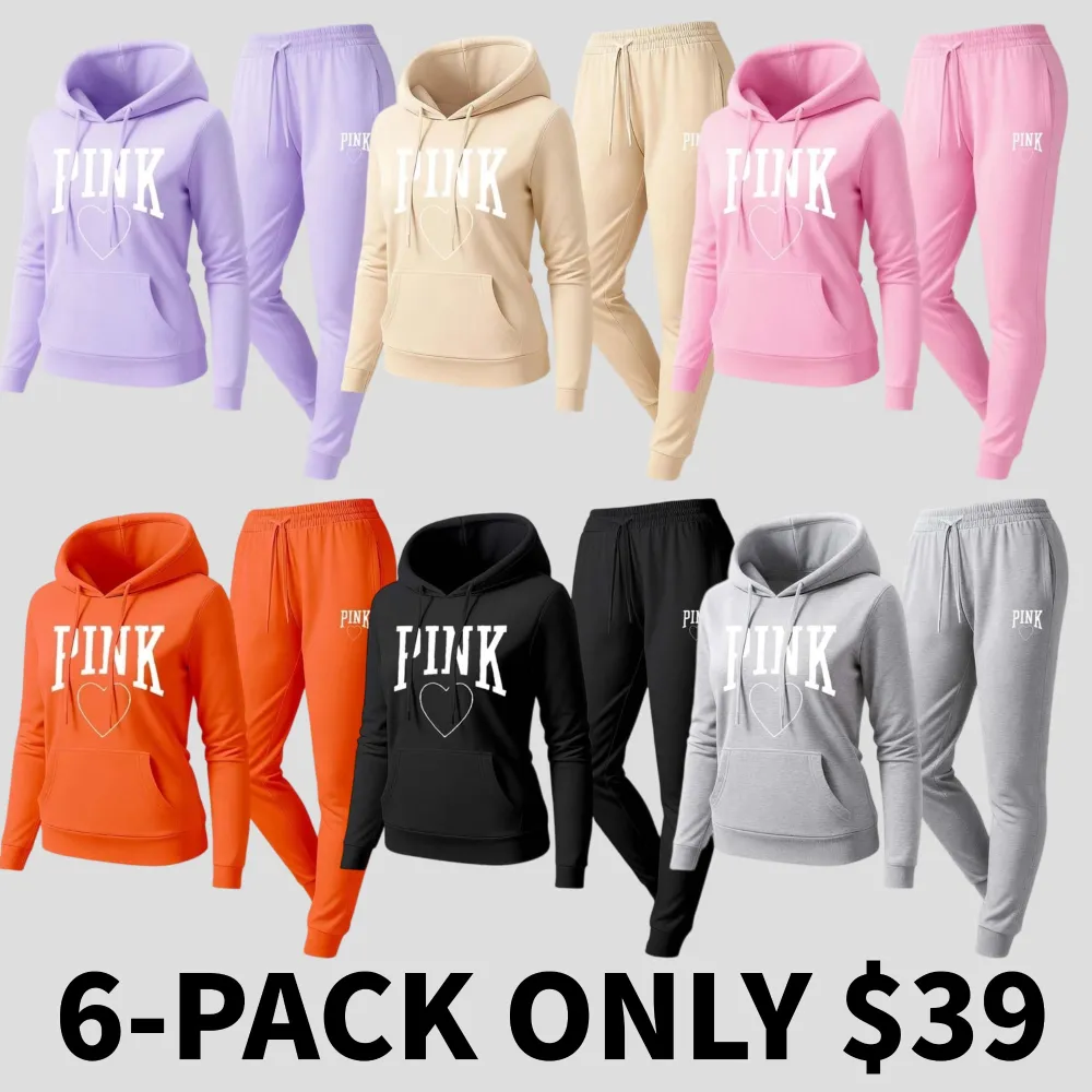 Women's Pink Heart Print Sports Pants Set