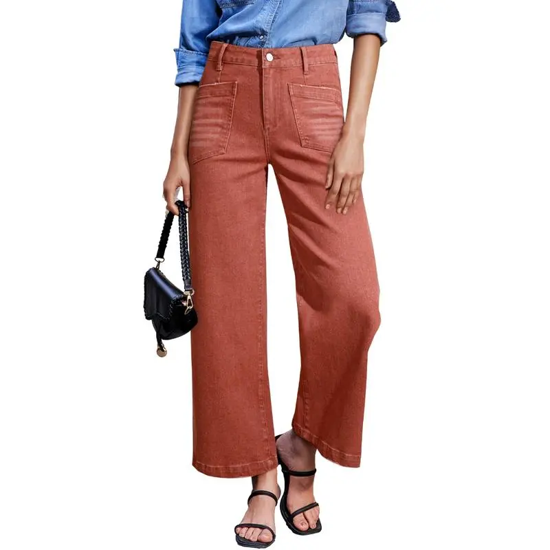 Women's Wide Leg Jeans High Waisted Stretchy Jeans Straight Leg Loose Fit Zimbaplatinum Ankle Denim Pants