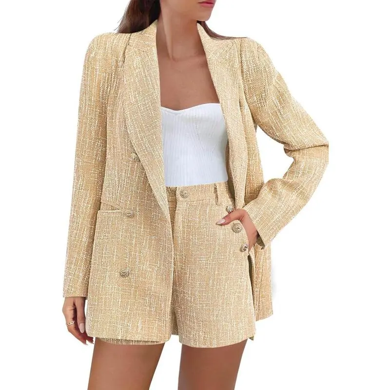 Women's 2 Piece Tweed Blazer Shorts Set