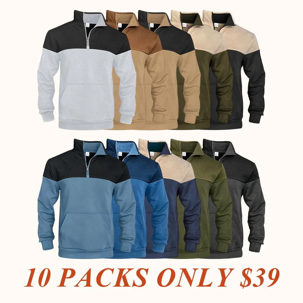 Men's Fall/Winter Patchwork Design Casual Stand-Up Collar Zipper Hoodie Stylish Commuter Sweatshirt