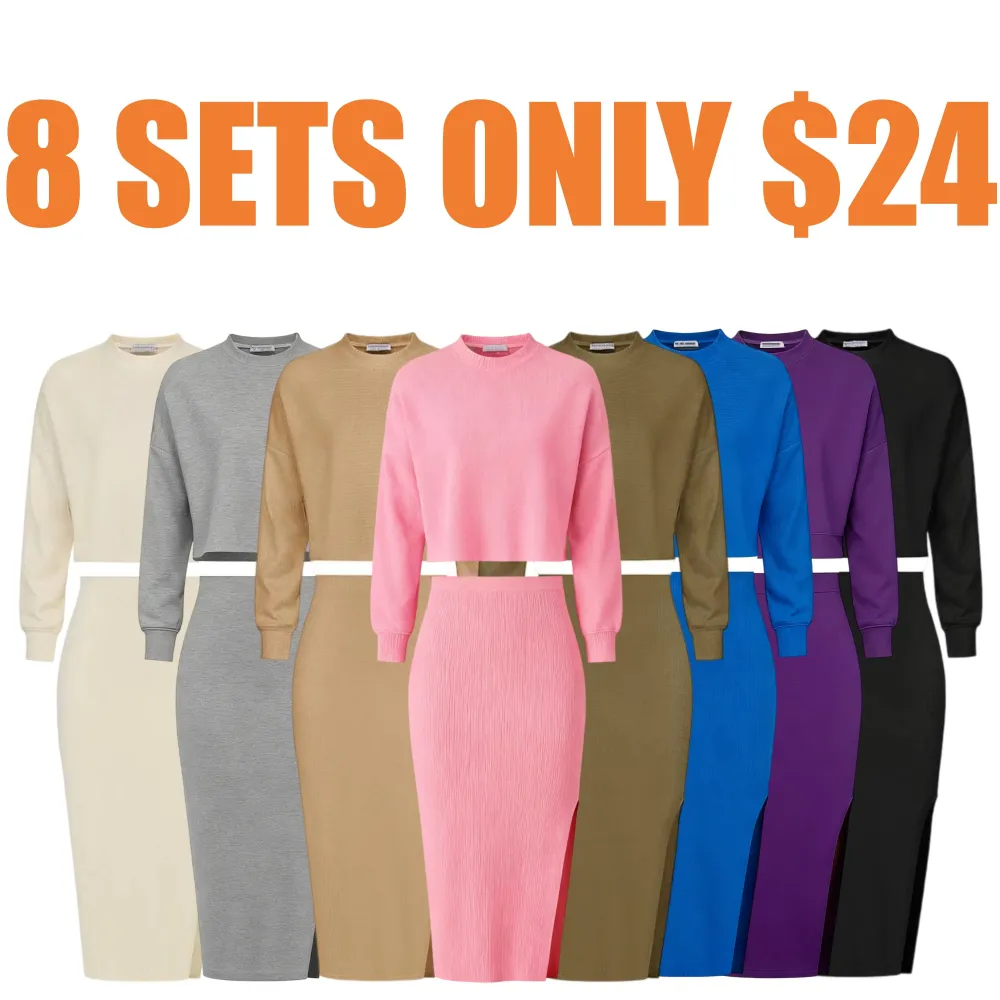 Women's 2-piece tracksuit: cropped top + left-slit skirt