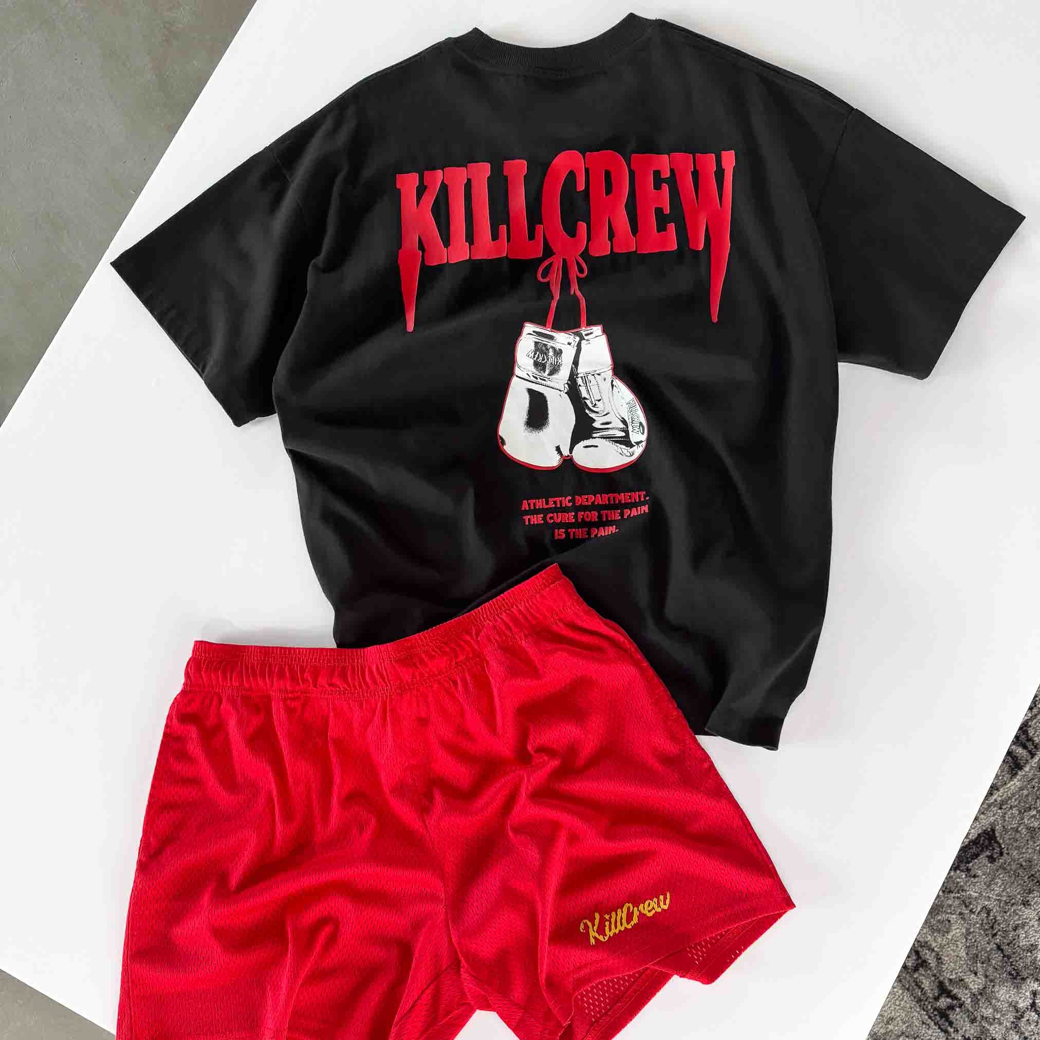 VENTED MESH SHORTS SCRIPT - RED / GOLD