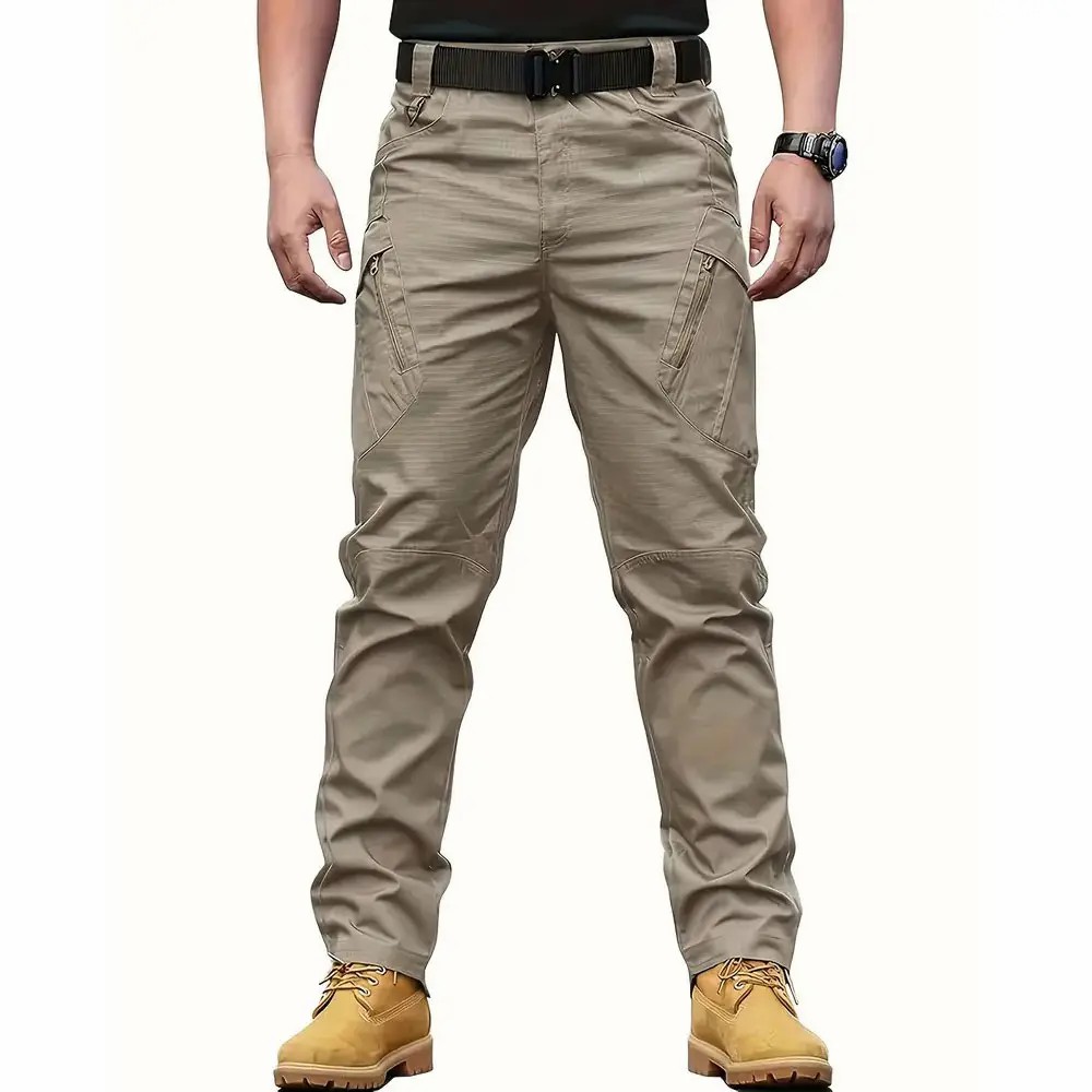 4pcs pantalones para hombre Beige Men's Tactical Cargo Pants, Mid Waist, Fitted Style, Multi-Pocket Design, Breathable & Soft, Ideal for Construction, Hiking, Spring/Fall cargo pants for men slacks Casual Bottoms pantalones para hombre cargo pants for men