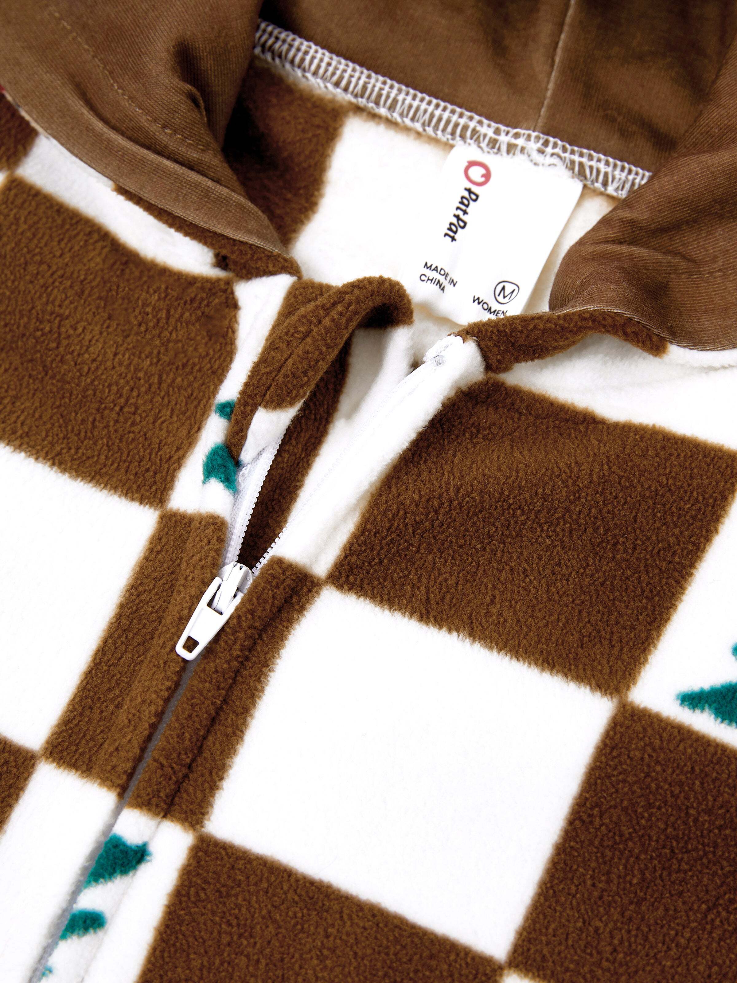 Christmas Onesies Matching Family Fleece Hoodie Pajamas Set Gingerbread Christmas-theme Plaid Print PJS with Christmas Socks Color block