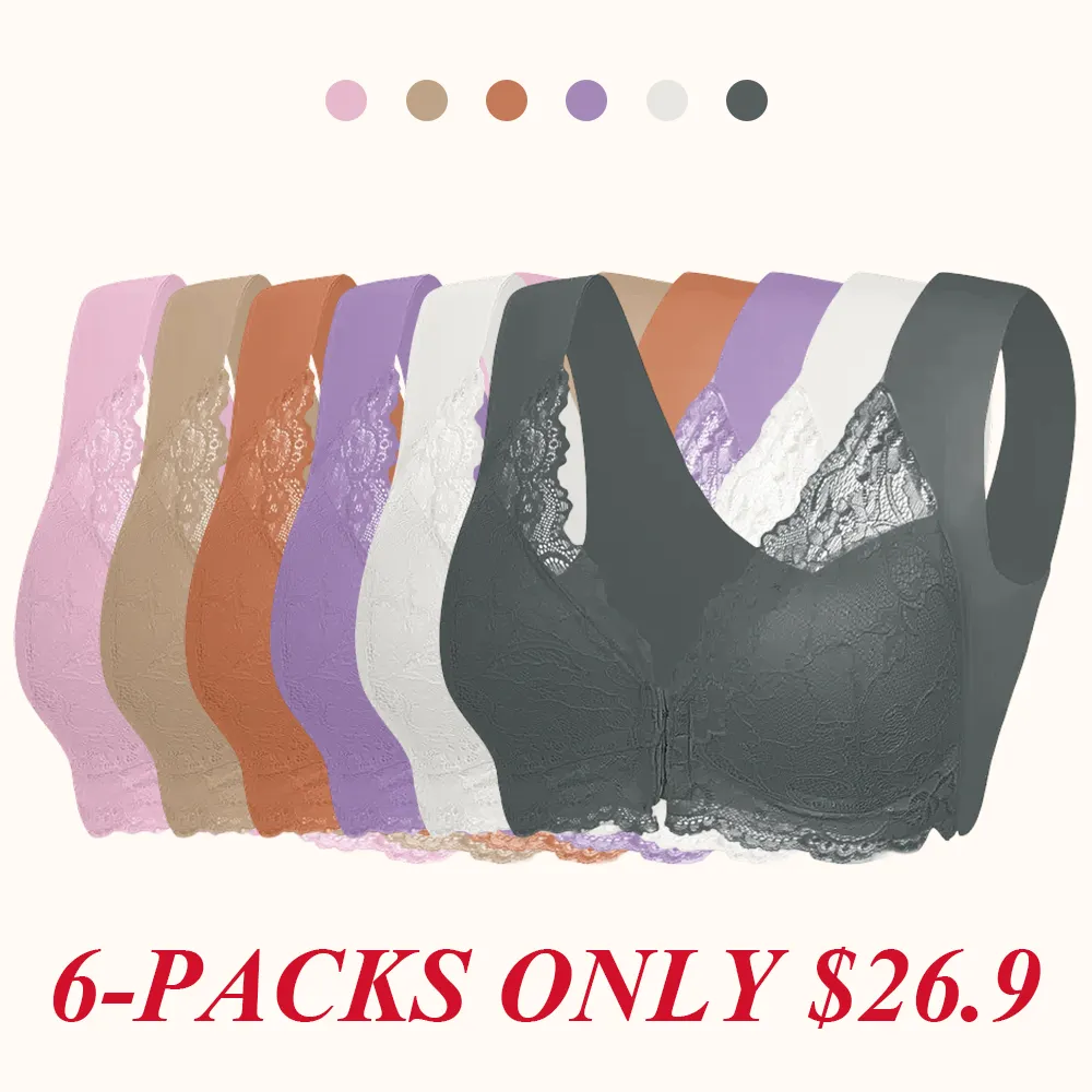 Women's Contrast Lace Hook & Eye Front PushUp Bra