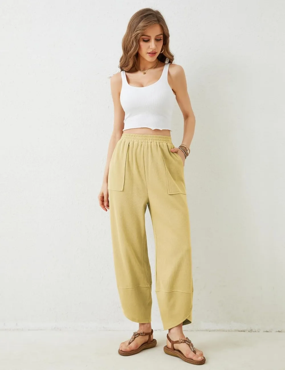 Women's Wide Leg Harem Pants Casual Palazzo Pants with Pockets High Waist Relaxed Fit