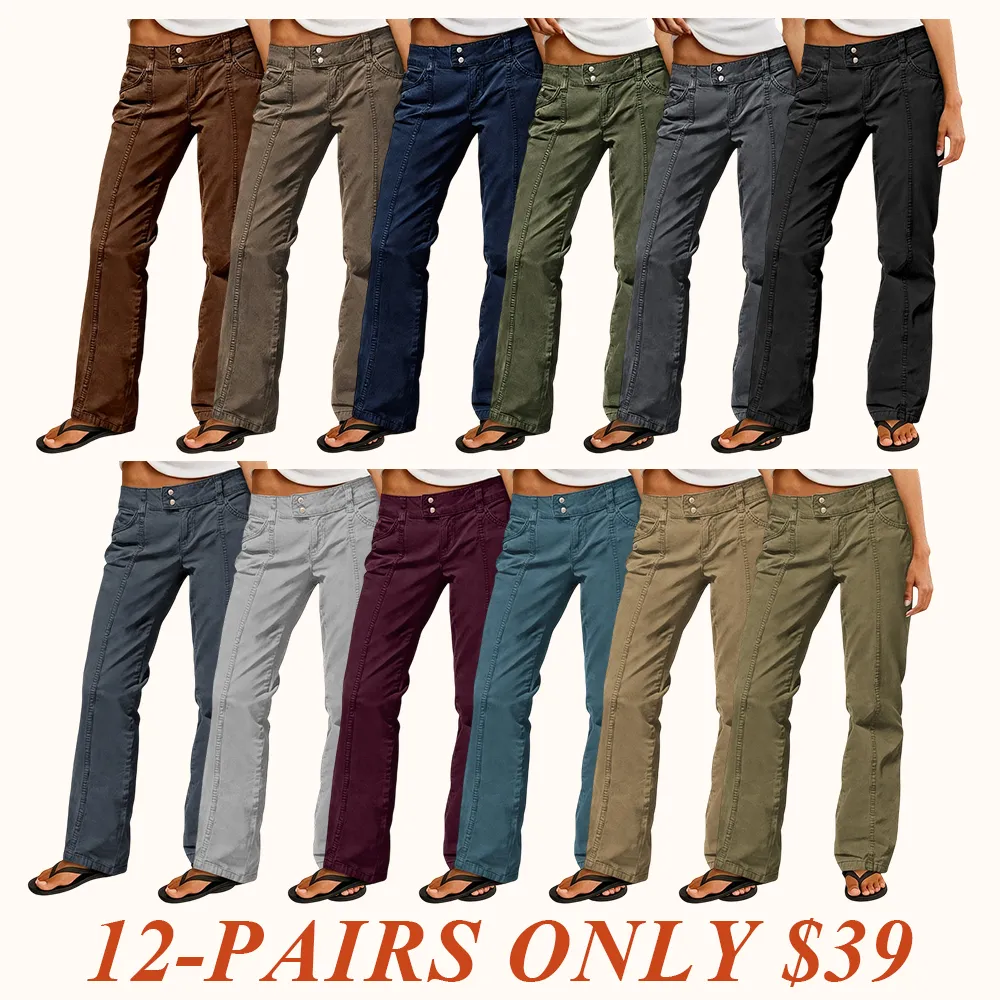 Mid Rise Straight Leg Pants women’s clothes Stretchy Fabric