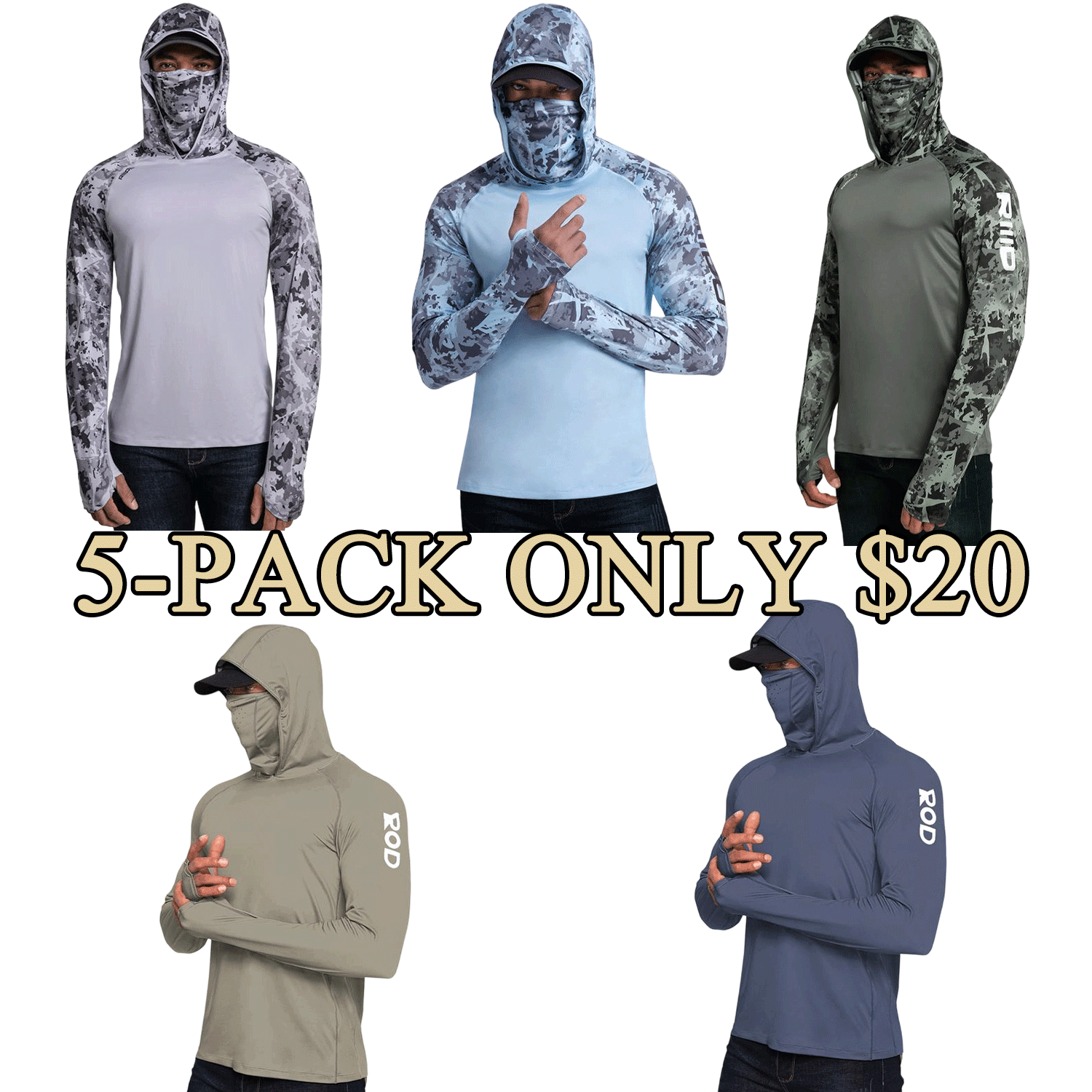 ☀️8/9-Pack $24☀️Men’s UPF 50+ Sun Protection Hoodie with UV Detection