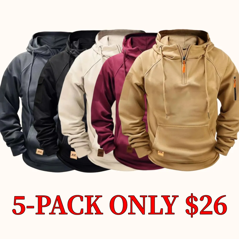 Men's regular fit hooded sweatshirt with patch pockets and drawstring, suitable for autumn and winter wear