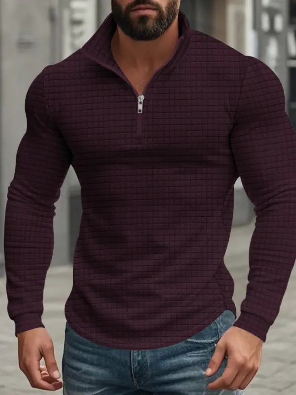 Men’s Solid Color Waffle Weave Pullover