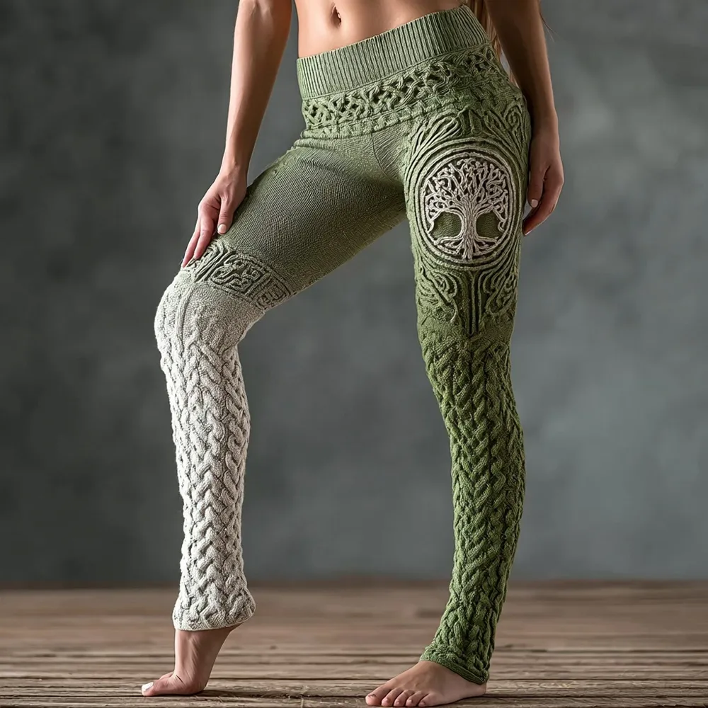 Viking Tree Of Life Pattern Celtic Knit Cozy Leggings