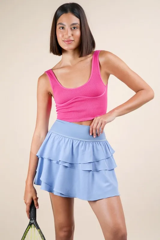 Riffled Tiered Layers Activewear Skirt with Shorts