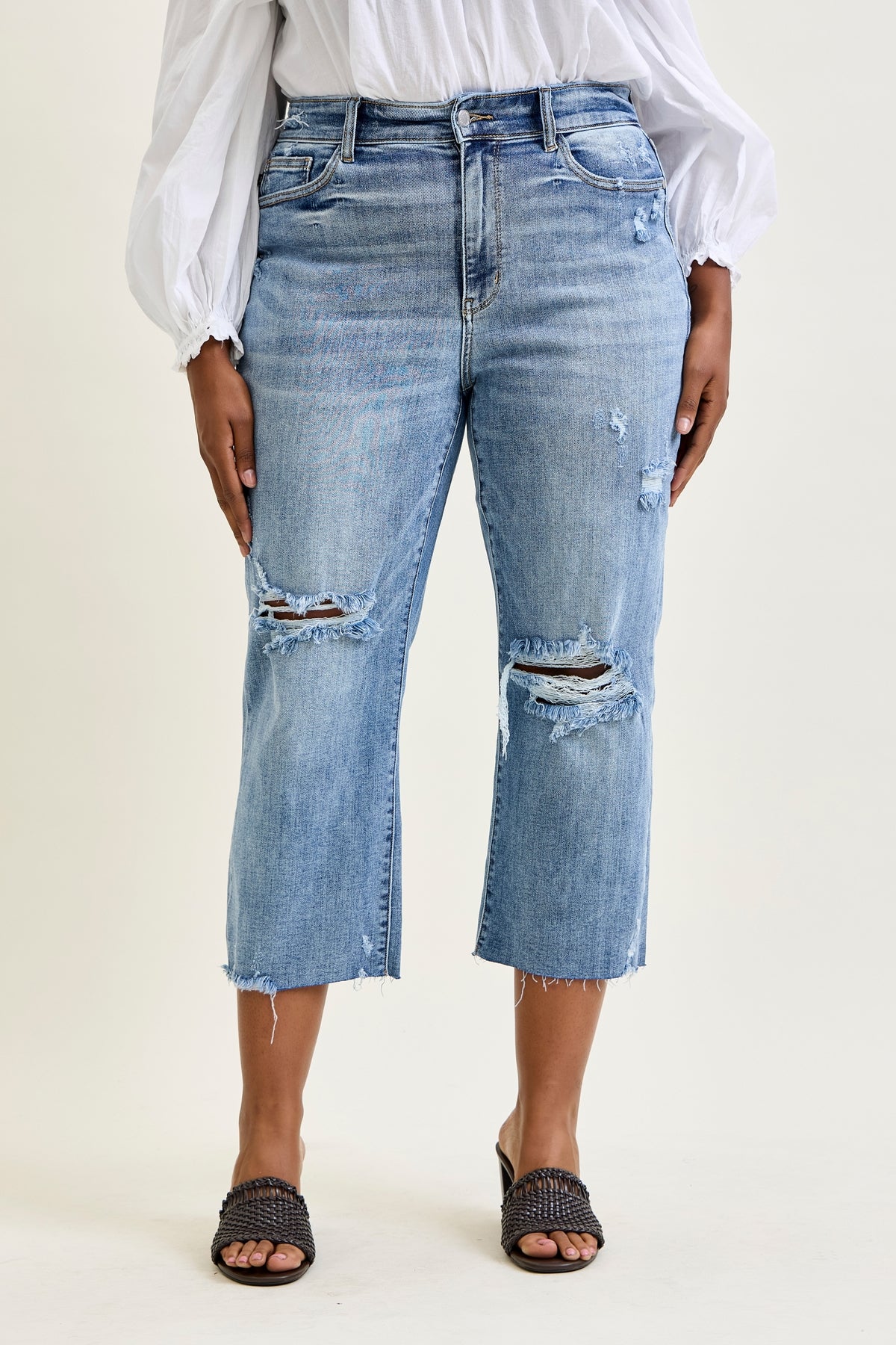 Celeste High Rise With Distressed Crop Wide Leg - PLUS