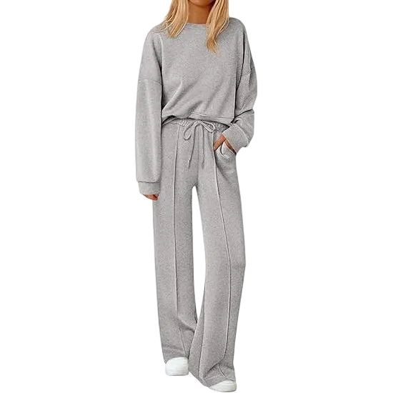 Women Fall Trendy Long Sleeve Sweatshirt Wide Leg Pants
