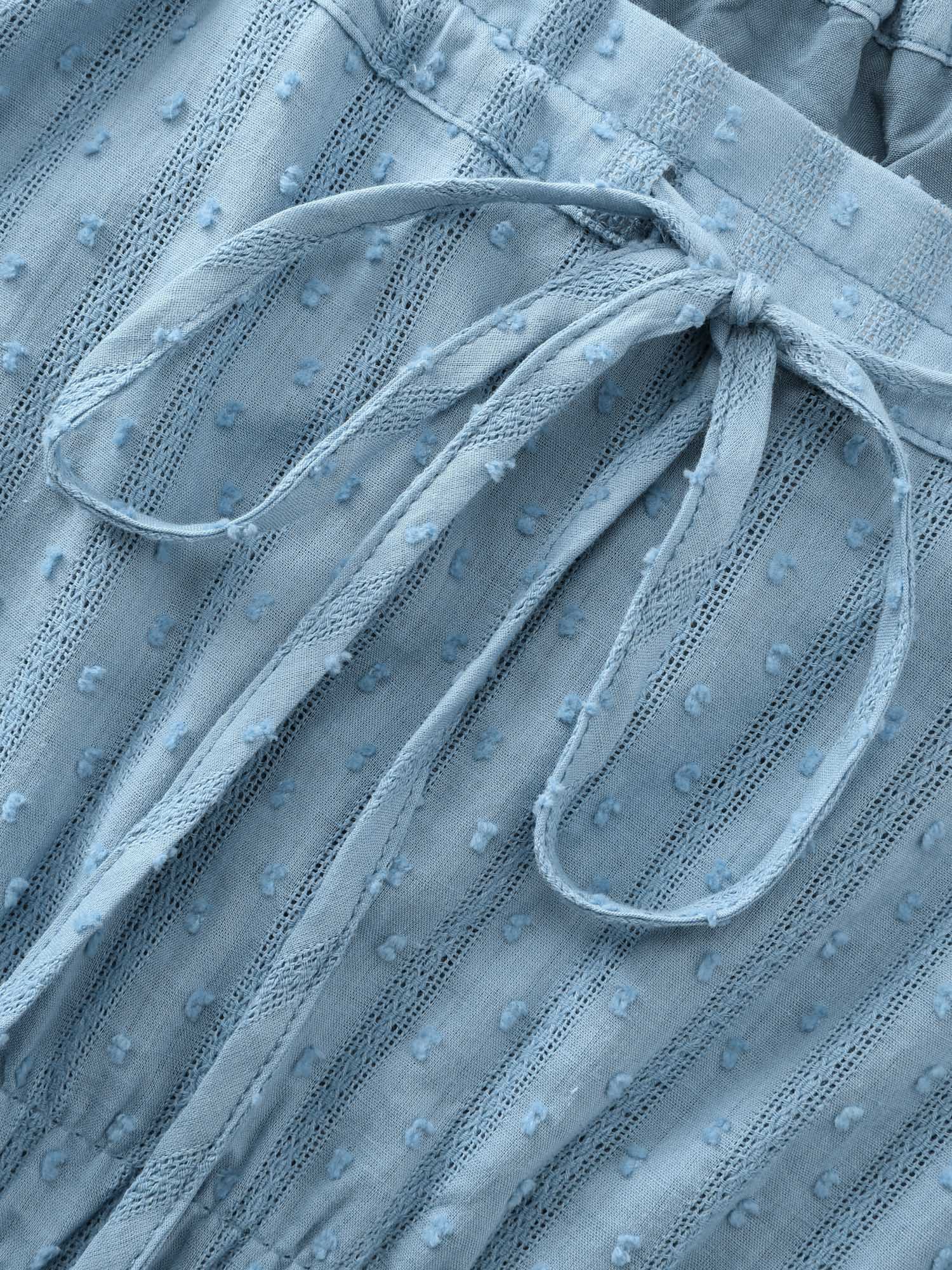 Textured Shirred Bodice Ruffled Straps Midi Dress