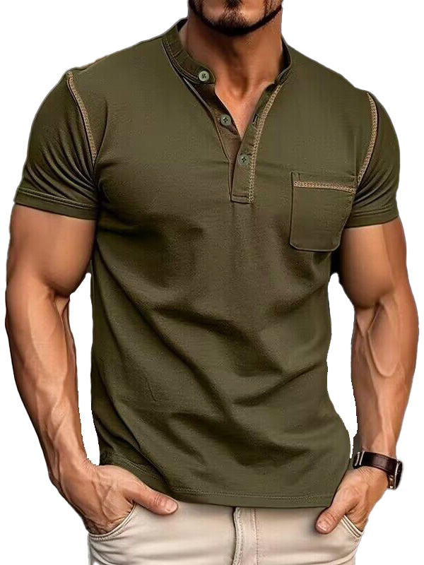 Men's Fashion Cotton Short Sleeve Henley Shirt
