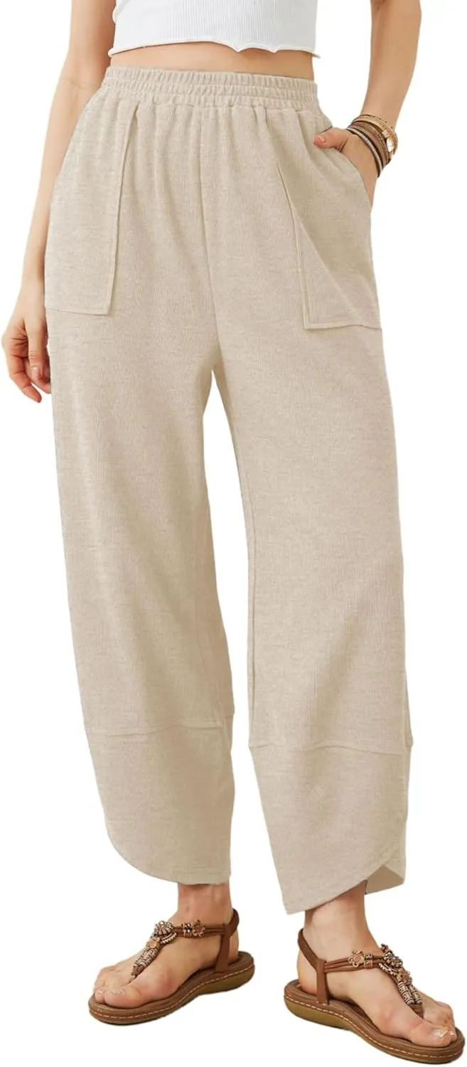 Women's Wide Leg Harem Pants Casual Palazzo Pants with Pockets High Waist Relaxed Fit