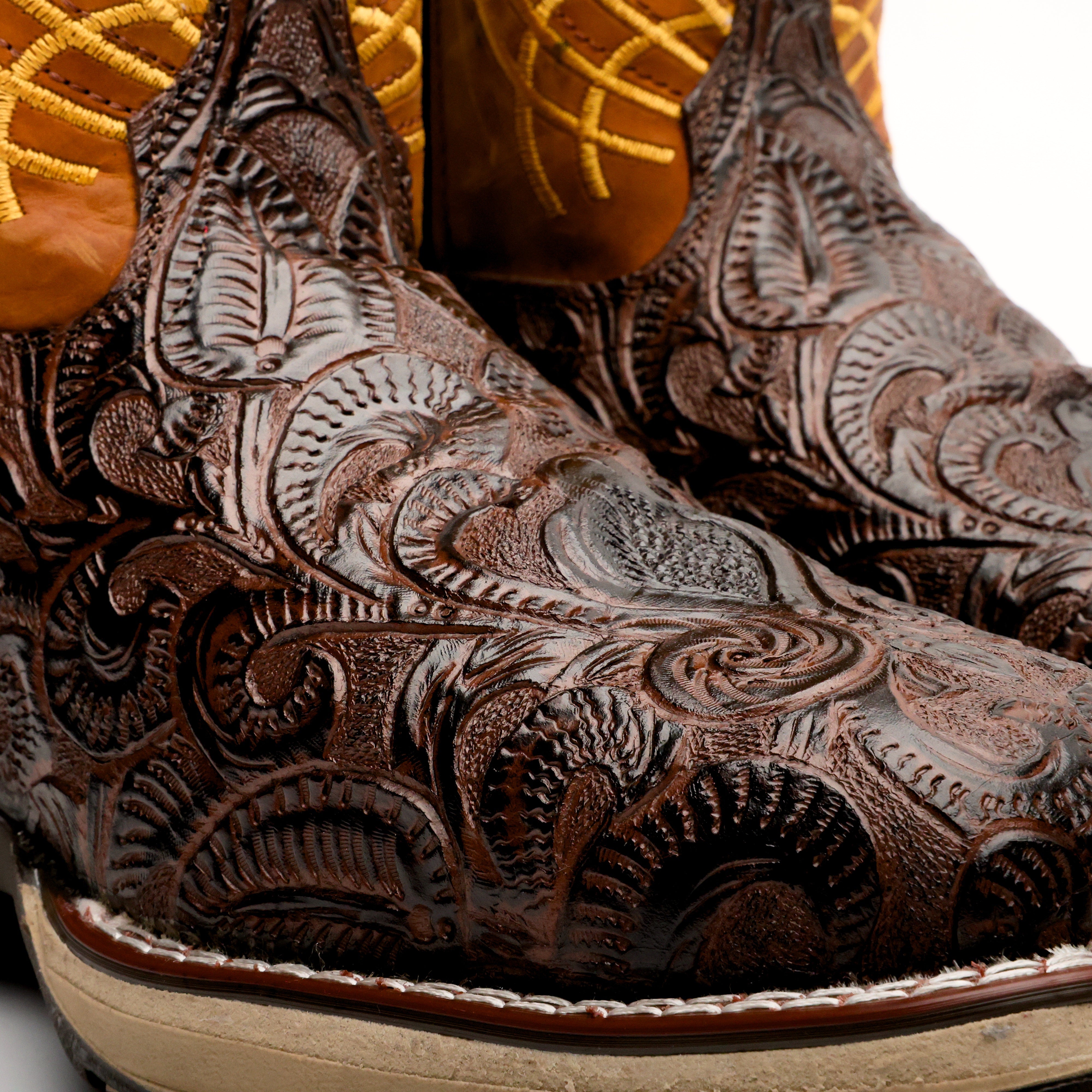 TBR Brown Hand-Tooled Leather Boots With 3D Lightweight Sole - Composite Toe