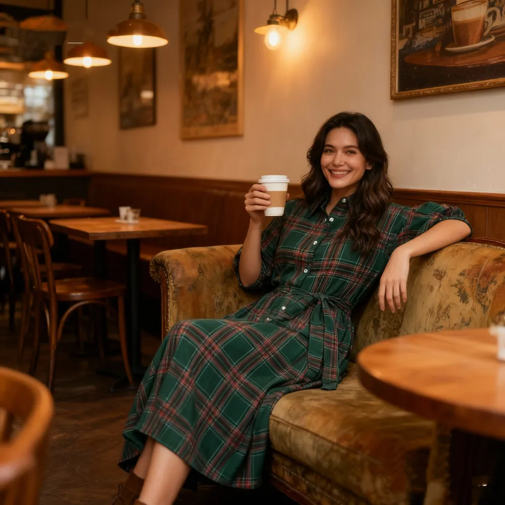 Christmas Womens Casual Button Down Shirt Dress