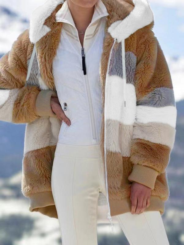 Women Long Warm Oversized Teddy Bear Coat Thick Fleece Faux Fur Hooded Jacket