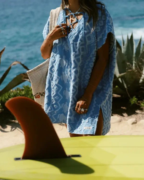 Lace-Up Geometric Jacquard Poncho Cover-Up