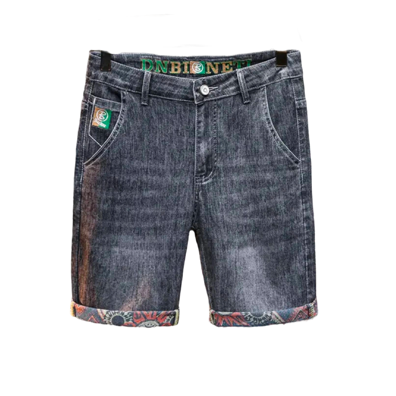 Men's Summer Thin Five-Point Pants Elastic Loose Printed Denim Pants