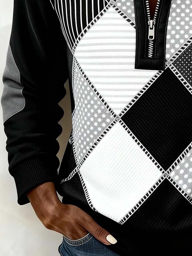 Women'S Casual Color Block Printed Pullover Sweatshirt
