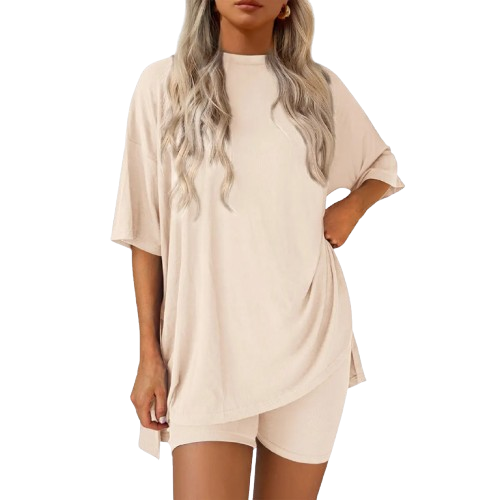Women's Summer Two-Piece Lounge Set – Oversized Top & Biker Shorts, Soft & Comfy