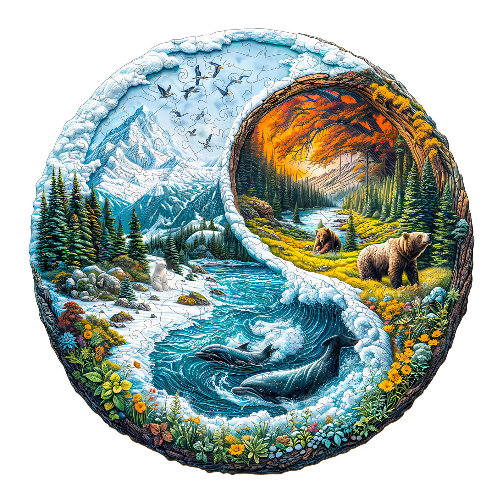 Yin Yang Glacial Forest Wooden Jigsaw Puzzle