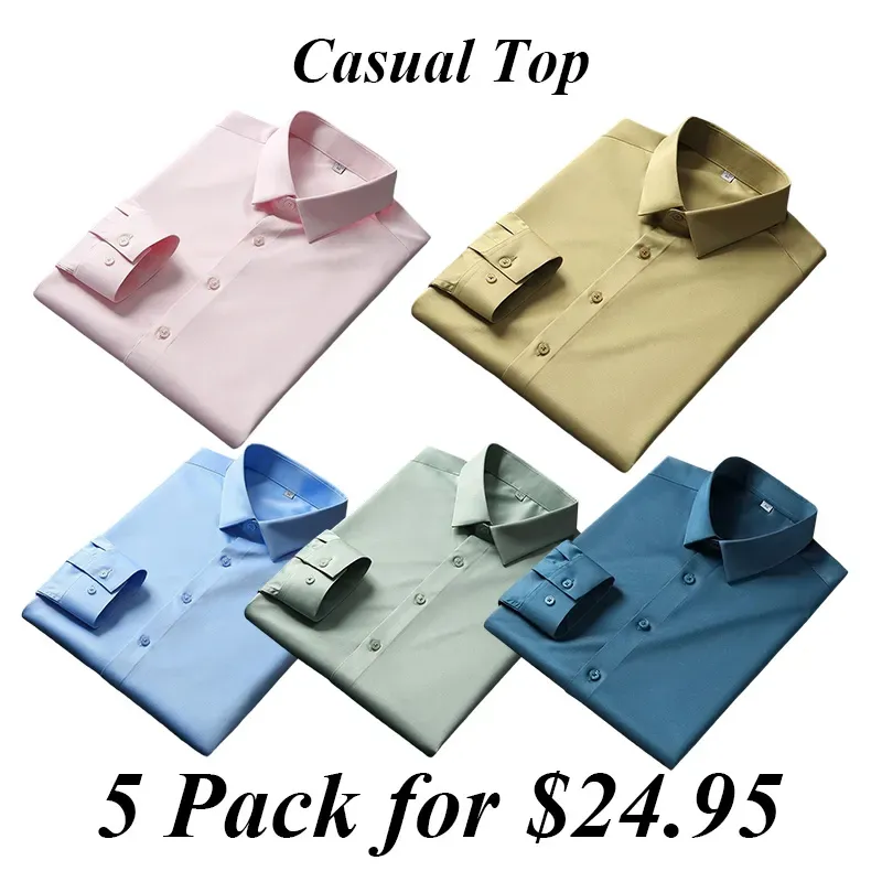 2025 New Elastic Silk White Shirt Men'S Long Sleeve Iron-Free Solid Color Breathable Casual Slim Business Men'S Shirt