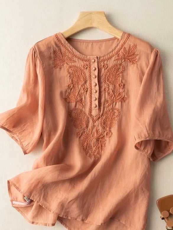 Women Embroidered Cotton Linen Tops- Fast Shipping