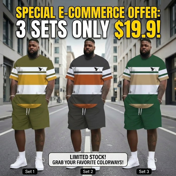 Men's Summer Casual 3D Printed Knit T - Shirt & Shorts Set