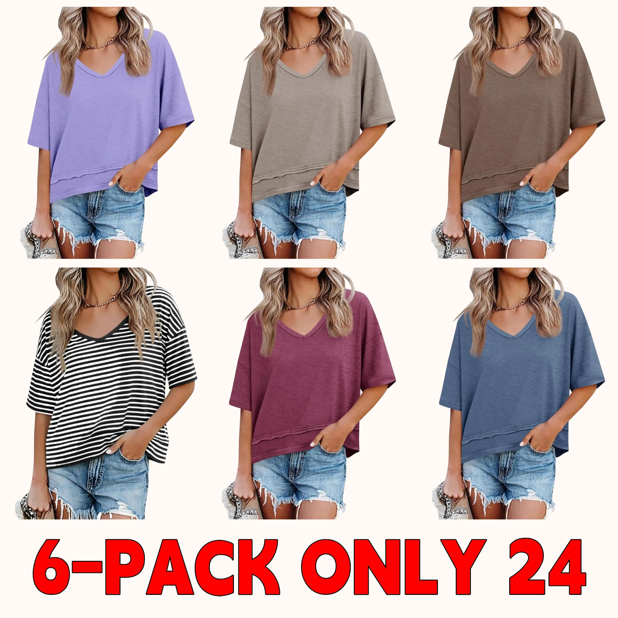 Women's Summer V-Neck T-Shirt — Casual Short-Sleeve Flowy Top | Cute, Loose-Fit Basic Tee