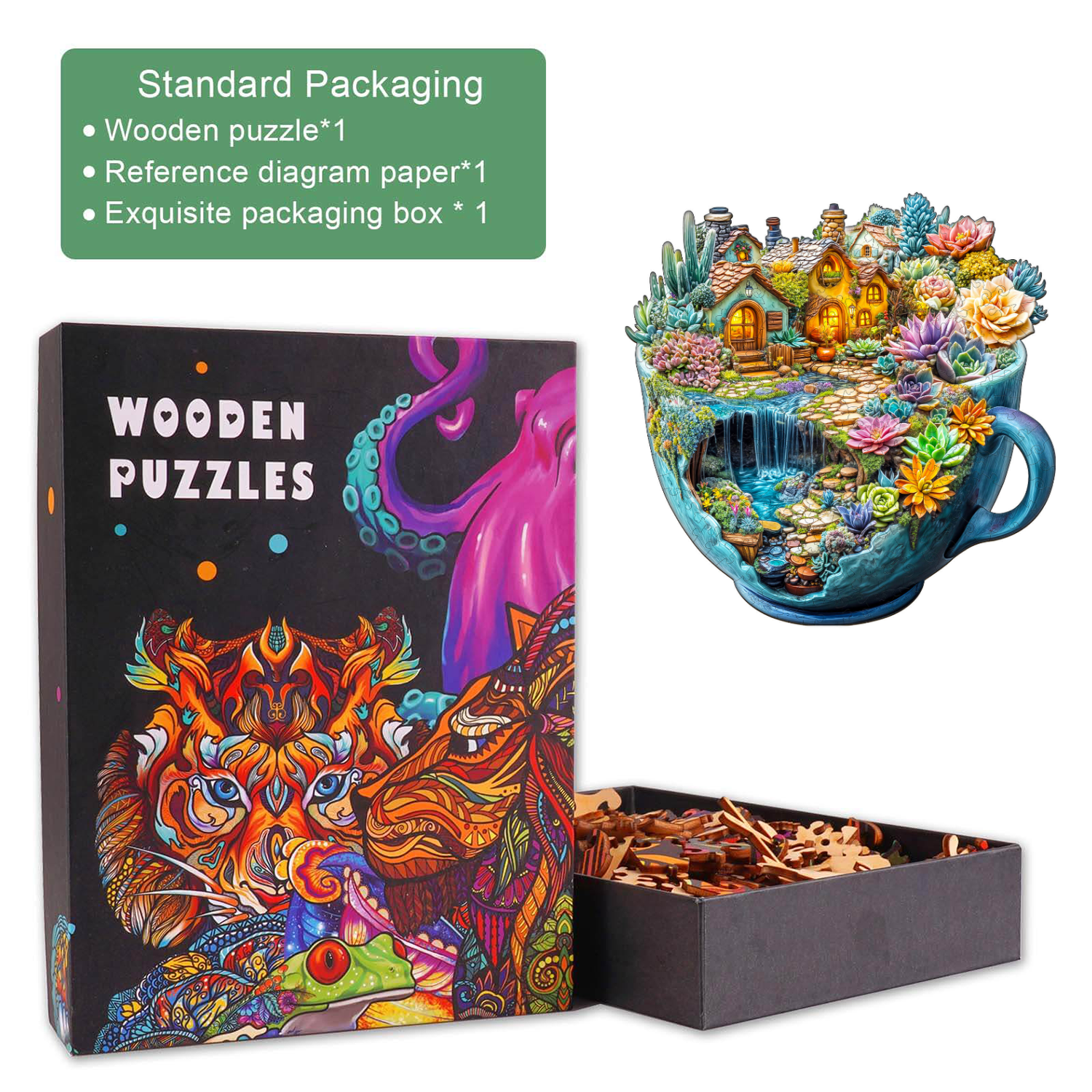 Succulent Mug Wooden Jigsaw Puzzle